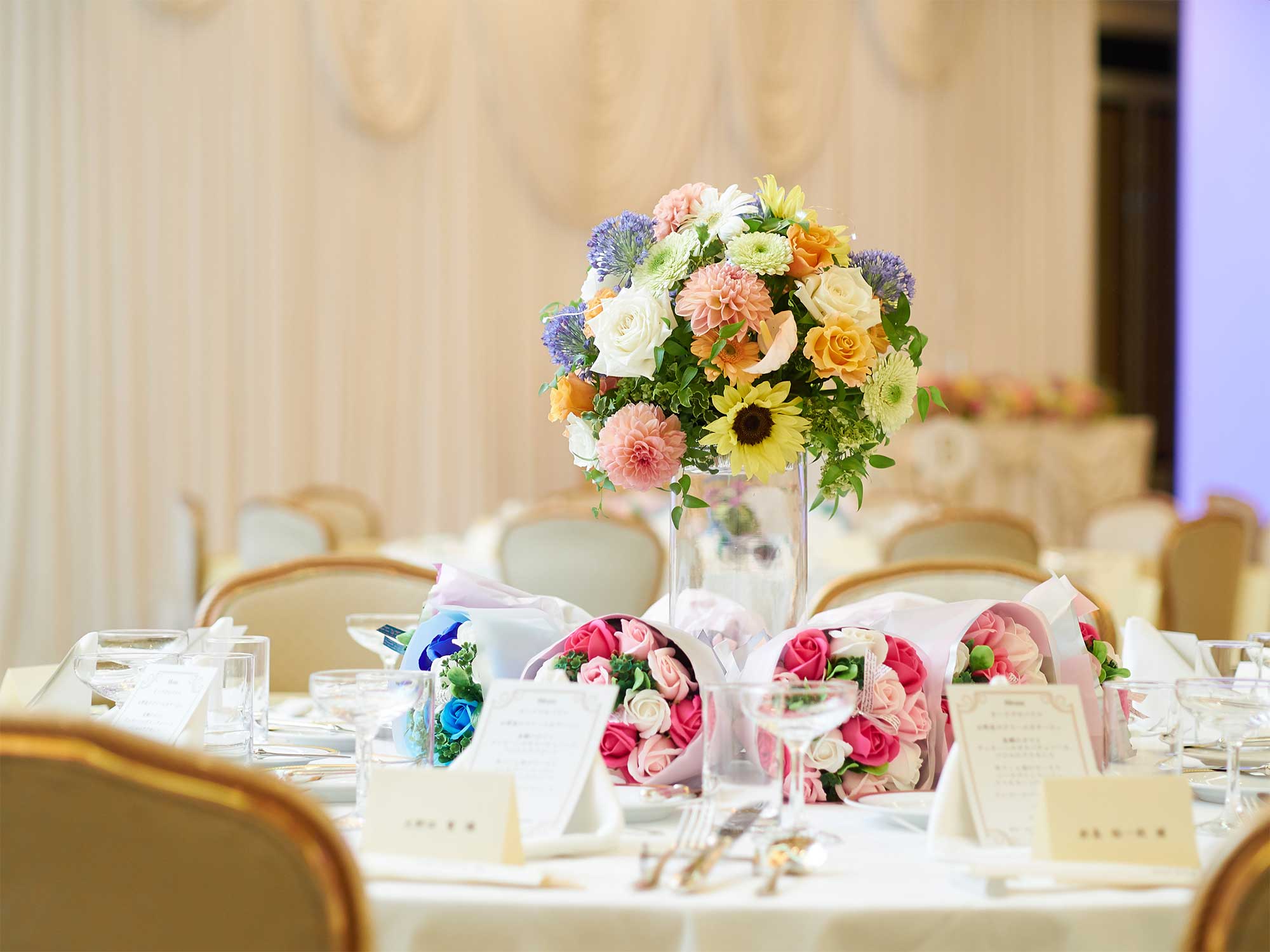 Table setup with elegant floral centerpiece